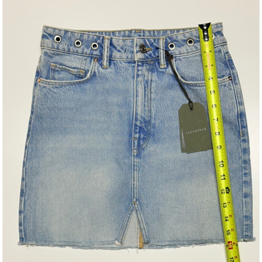AllSaints Lila Eyelet Denim‎ Mini Skirt Light Indigo Blue US 2 WS122Q New
